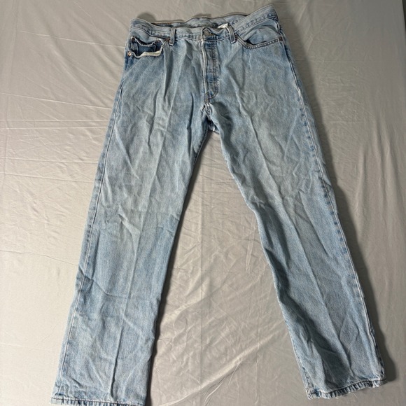 Levi's Other - VTG Levis 501 Mens Light Wash Straight Leg Button Fly Distressed Jeans W36 L32